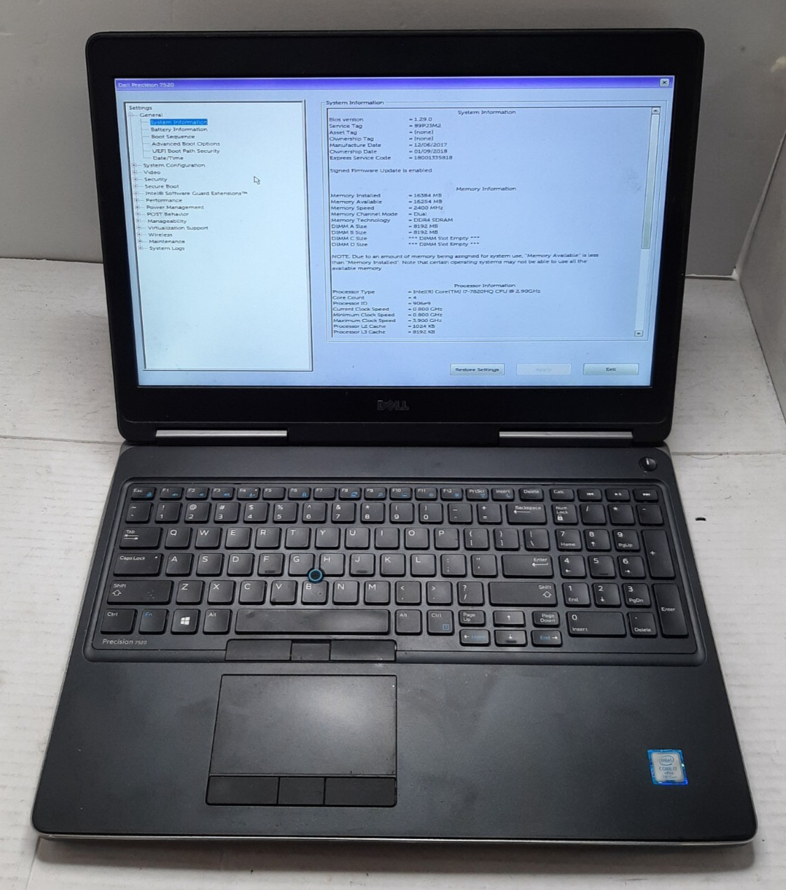Dell Precision 7520 15.6" i7-7820HQ 16GB RAM 256GB SSD NO OS/BATTERY M2200 #97