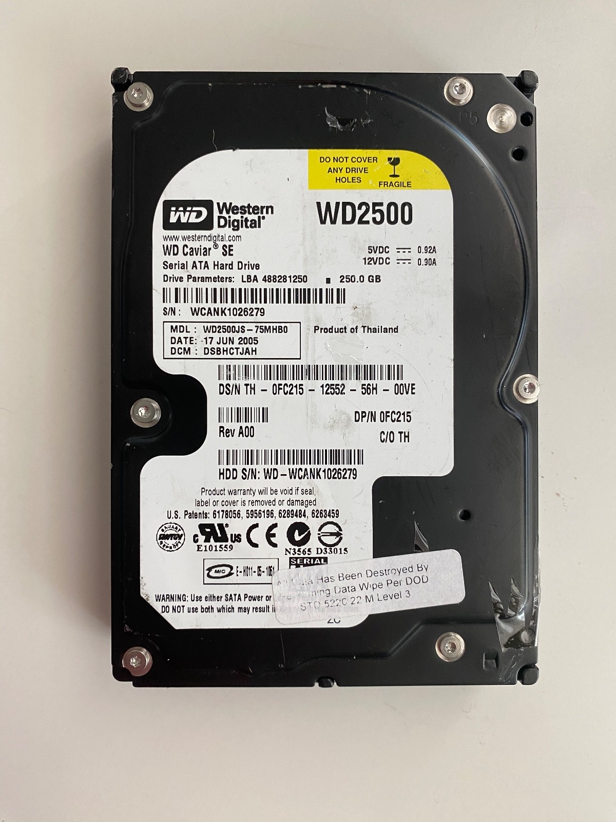 Western Digital WD2500JS-75MHB0 17 June 2005 250GB Serial ATA Hard Drive