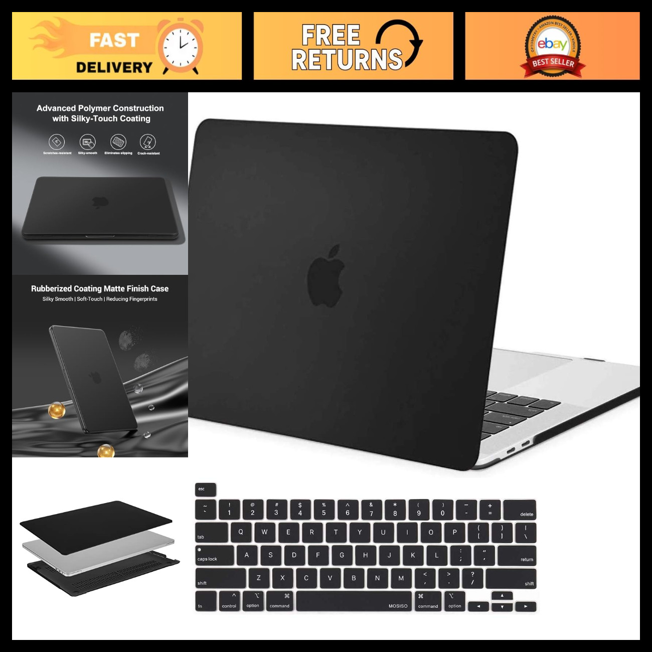 MacBook Pro 16 inch Case 2020 A2141 - Durable Black Hard Shell Cover, Lightweigh