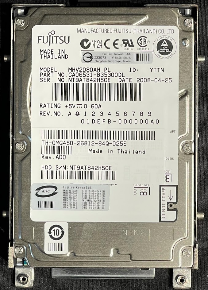 Dell / Fujitsu 80GB Internal 2.5" 5400RPM Hard Drive / MHV2080AH / MG450 / DH290