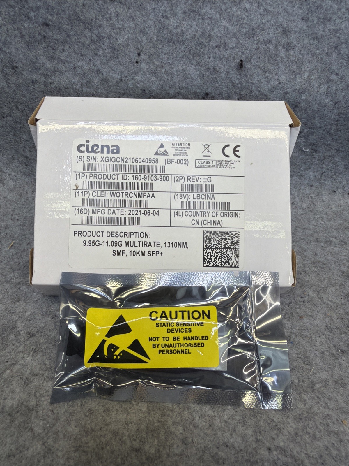 CIENA 160-9103-900 MULTIRATE 9.95G-11.09G 1310NM SMF 10KM TRANSCEIVER MODULE