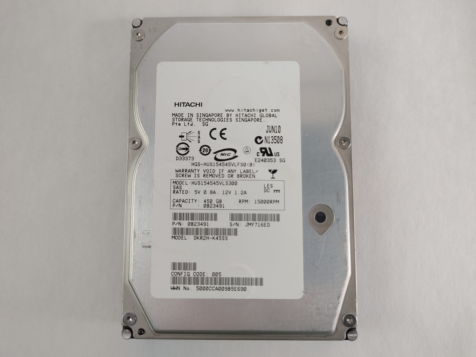 Lot of 5 Hitachi HUS154545VLS300 450 GB 3.5" SAS Enterprise Hard Drive