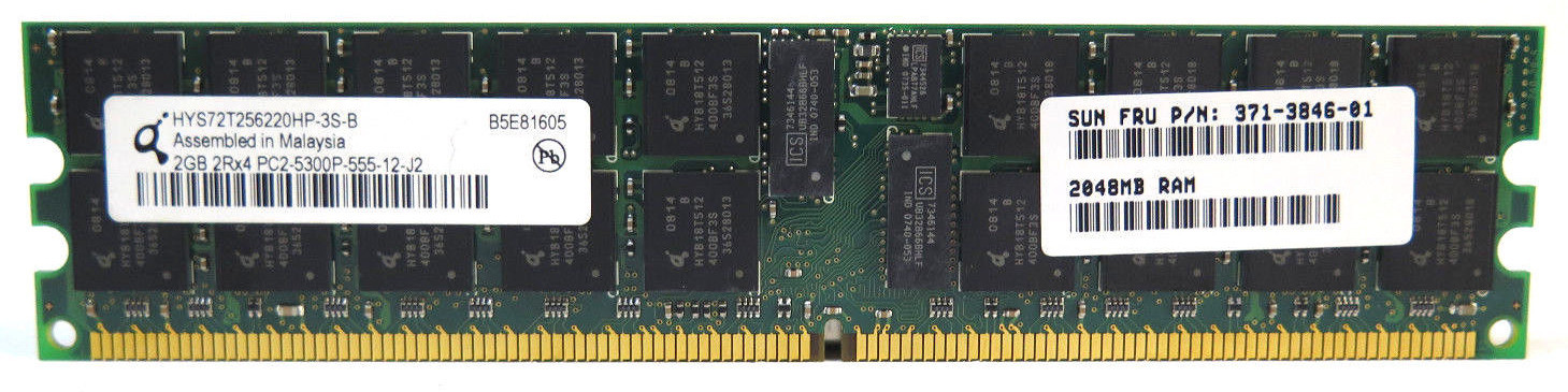 (Lot of 8) Qimonda 2x2GB 2Rx4 ECC Server Memory HYS72T256220HP SUN - 371-3846-01