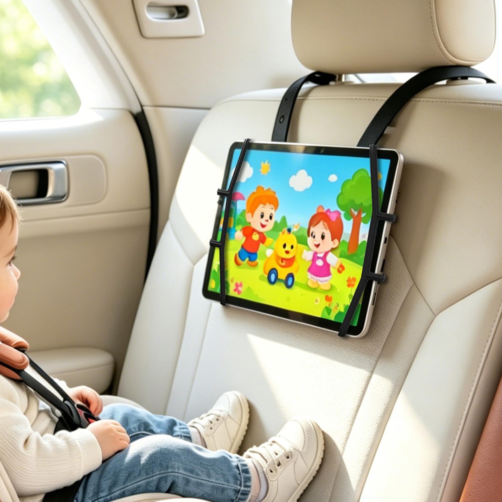 ELETIUO Silicone Car Tablet Holder,13.4" Adjustable Headrest Strap Mount Fits...