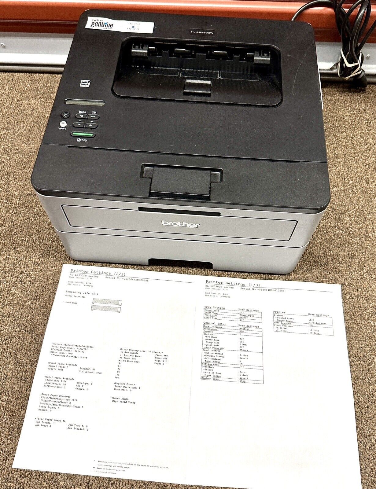 Brother HL-L2350DW Wireless Monochrome Laser Printer, 20k Pages-full Toner+drum