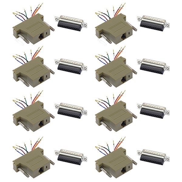 8x 25-Pin DB25 Male to RJ45 8P8C Network 28AWG Modular Converter Adapter Ivory