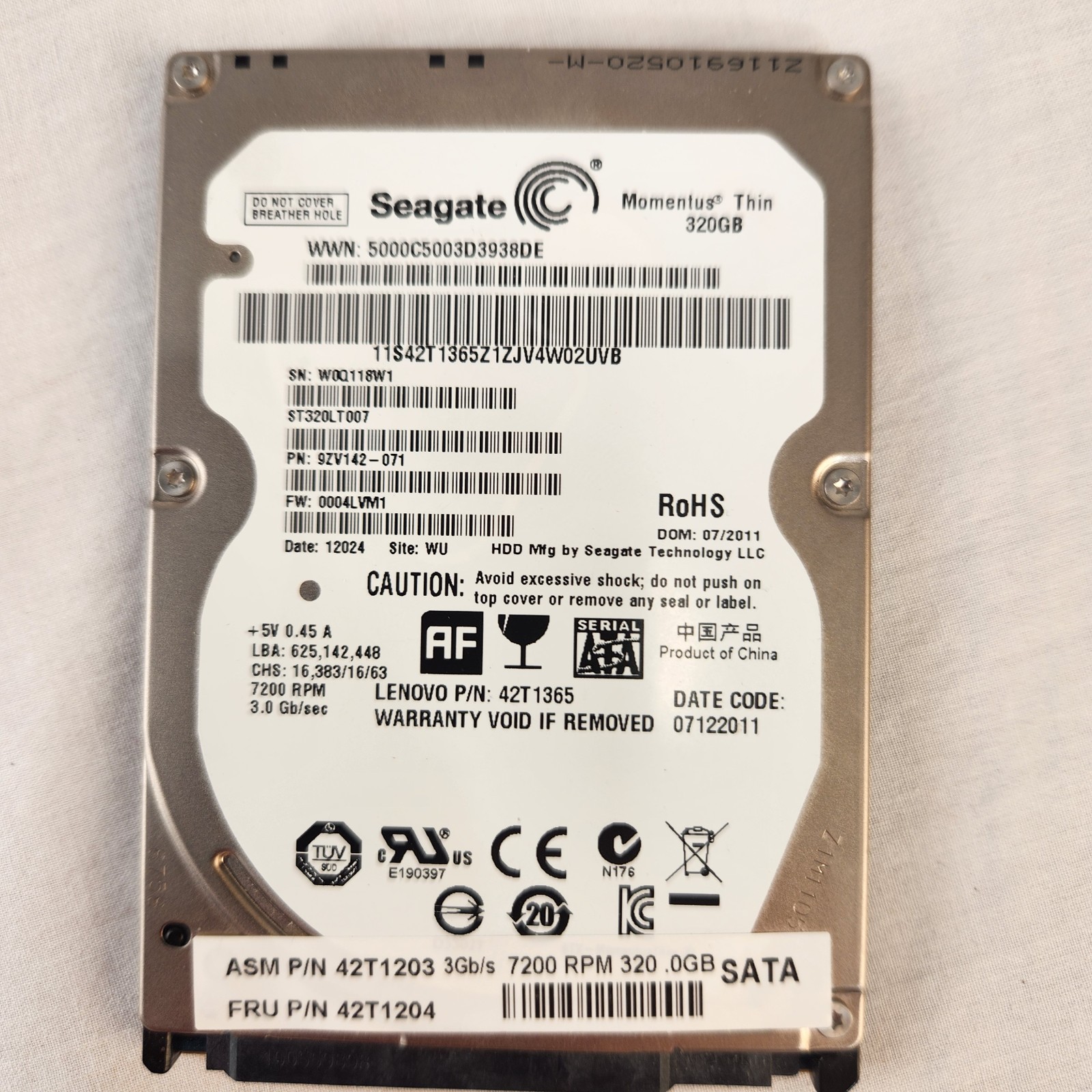 Seagate 320GB HDD Momentus Thin ST320LT007 7200 RPM 2.5" SATA II Hard Disk Drive