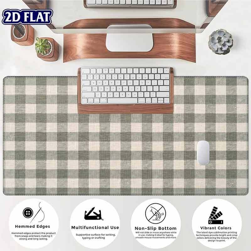 1pc BHJLAXR XXL Grey Gingham Plaid Desk Mat & Mouse Pad - Non-Slip Rubber Base