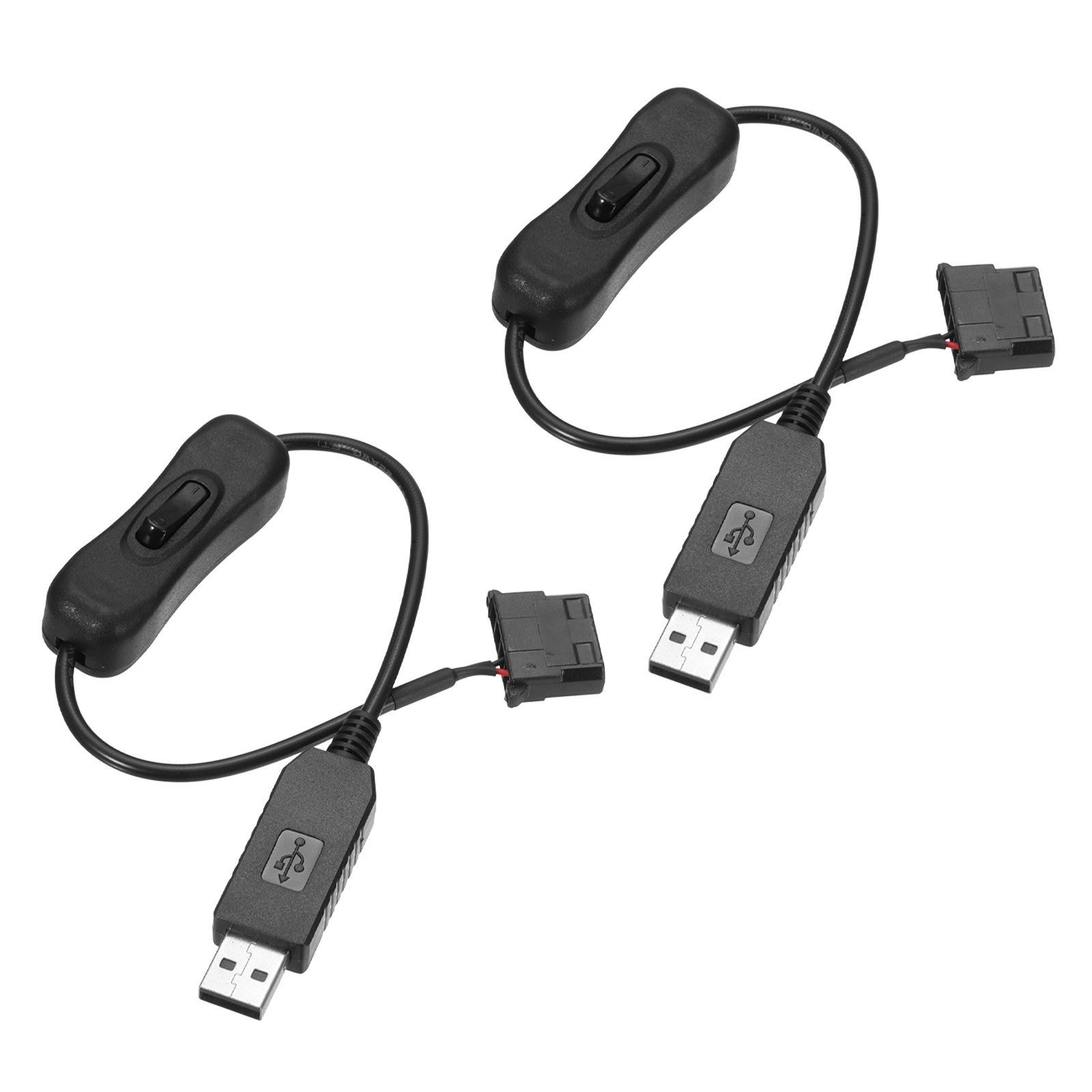 2Pcs USB to 4 Pin-molex Port PWM 12V Step-Up Fan Power Adapter Cable with Switch