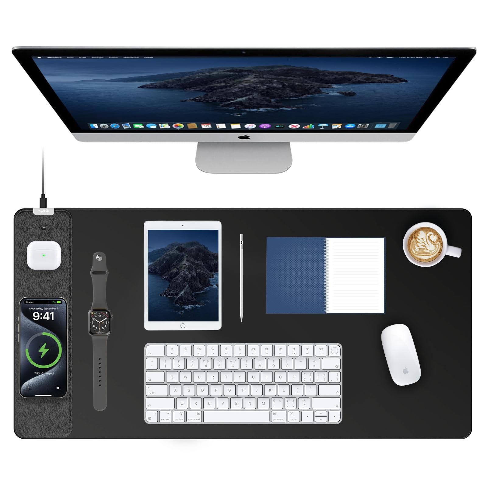 Mouse Pad 31.5"x15.75" XXL Large 15W Fast Qi Wireless Charging - Gaming Desk Mat