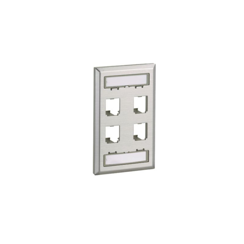 Panduit CFPL4SY Faceplate Stainless Steel Flat 4 Port Single Gang Metallic