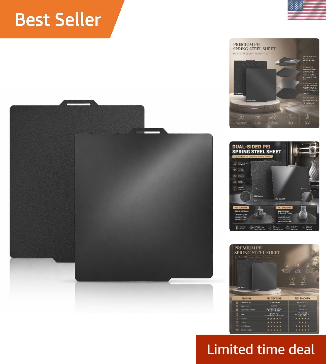 Double Sided Smooth Textured PEI Build Plate for Bambulabs X1/P1/P2/X2/A1