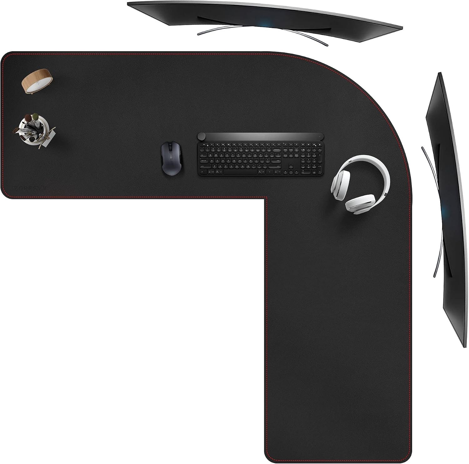 PU Leather L-Shaped Desk Mat, Black (120+120) x40cm