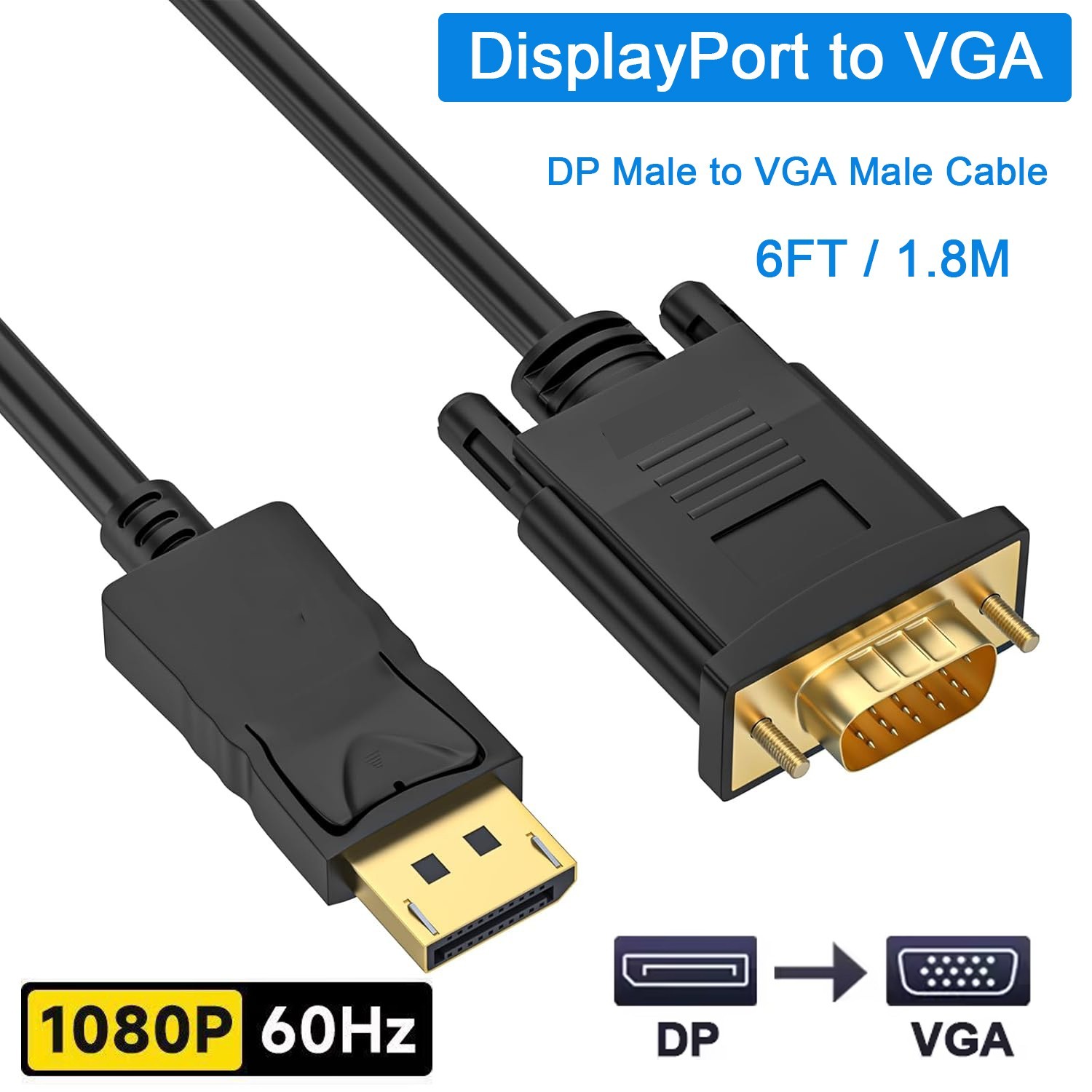 Display Port to VGA Cable Adapter Converter Video HDTV PC Monitor Desktop Laptop