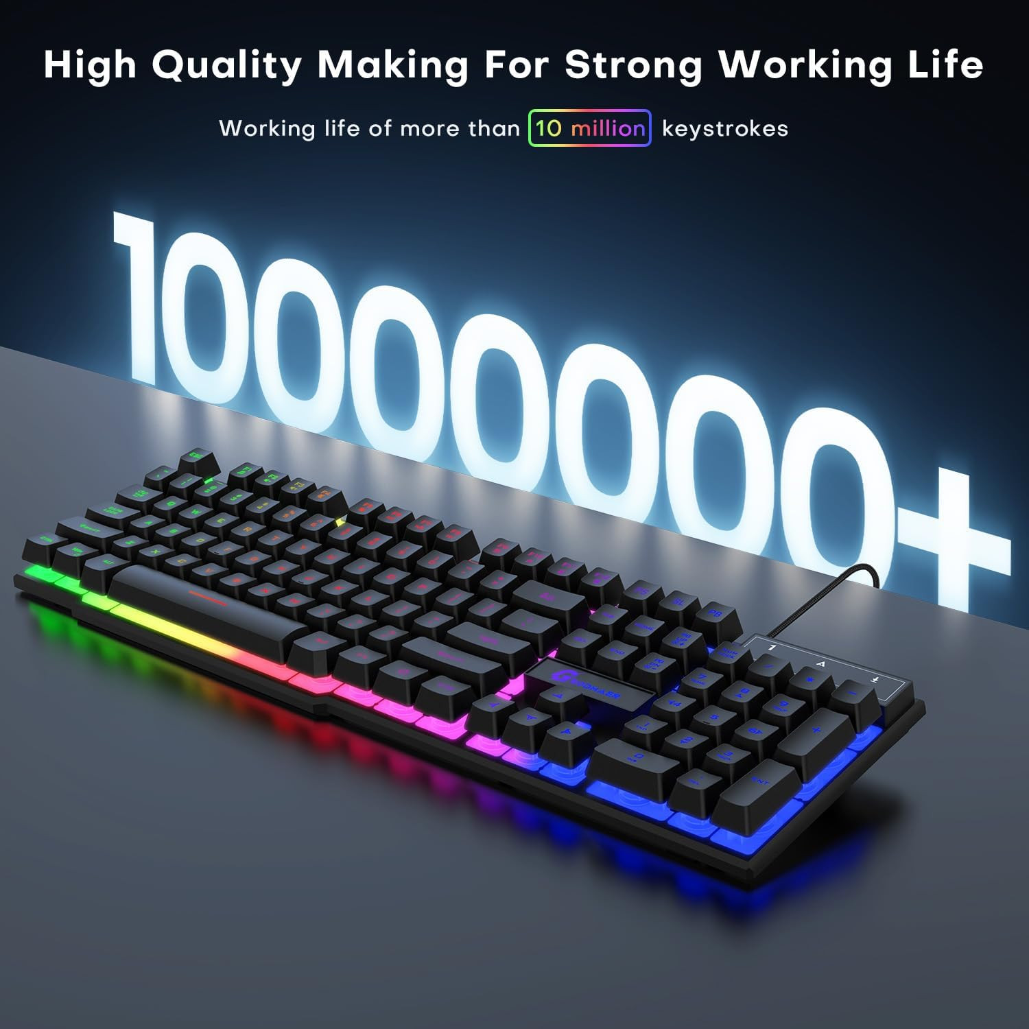 104 Keys Gaming Keyboard, Full Size LED Backlit Wired Keyboard with Multimedi...