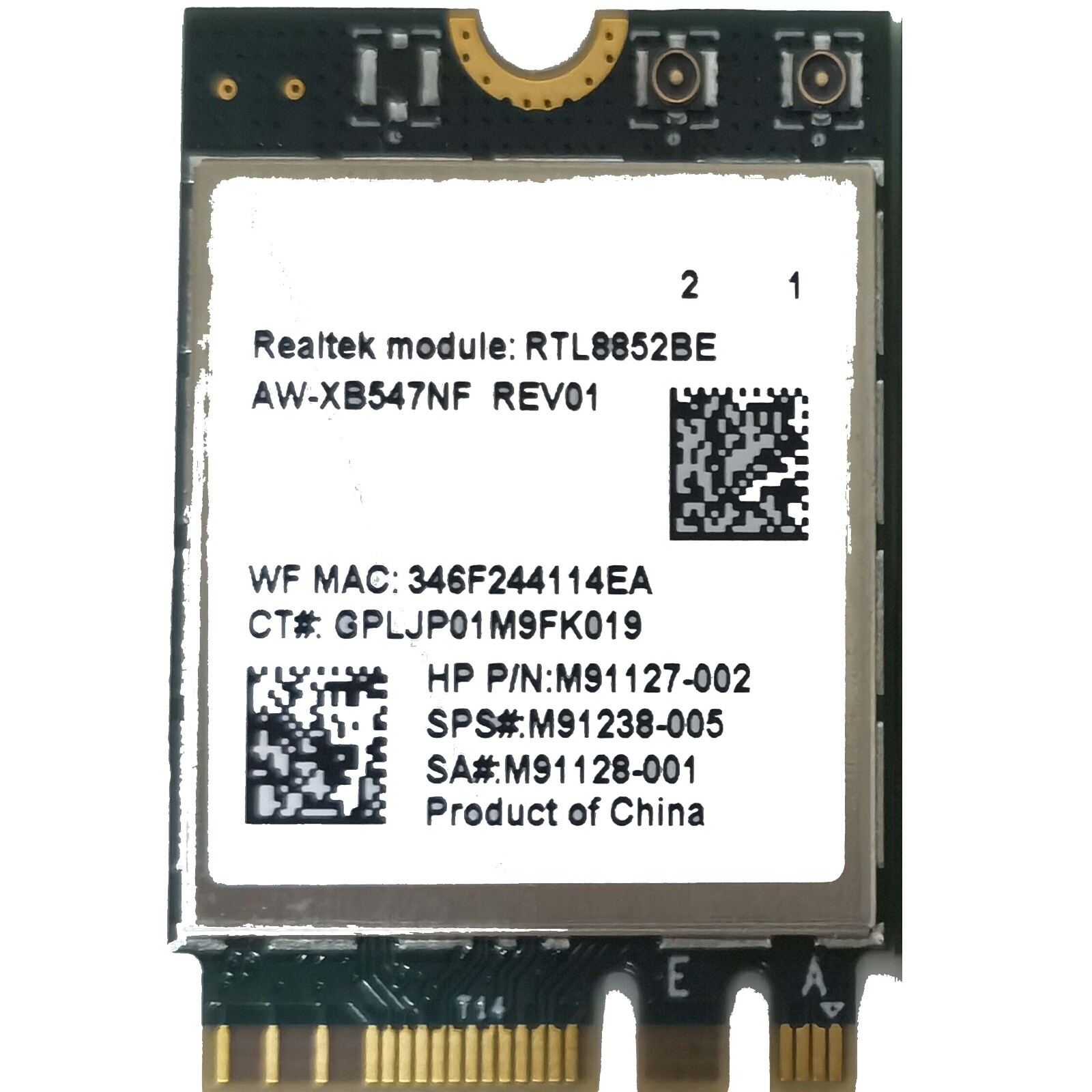 Realtek RTL8852BE NGFF M.2 2230 Wi-Fi 6 Card AX1800Mbps 2.4G/5GHz Bluetooth 5.0