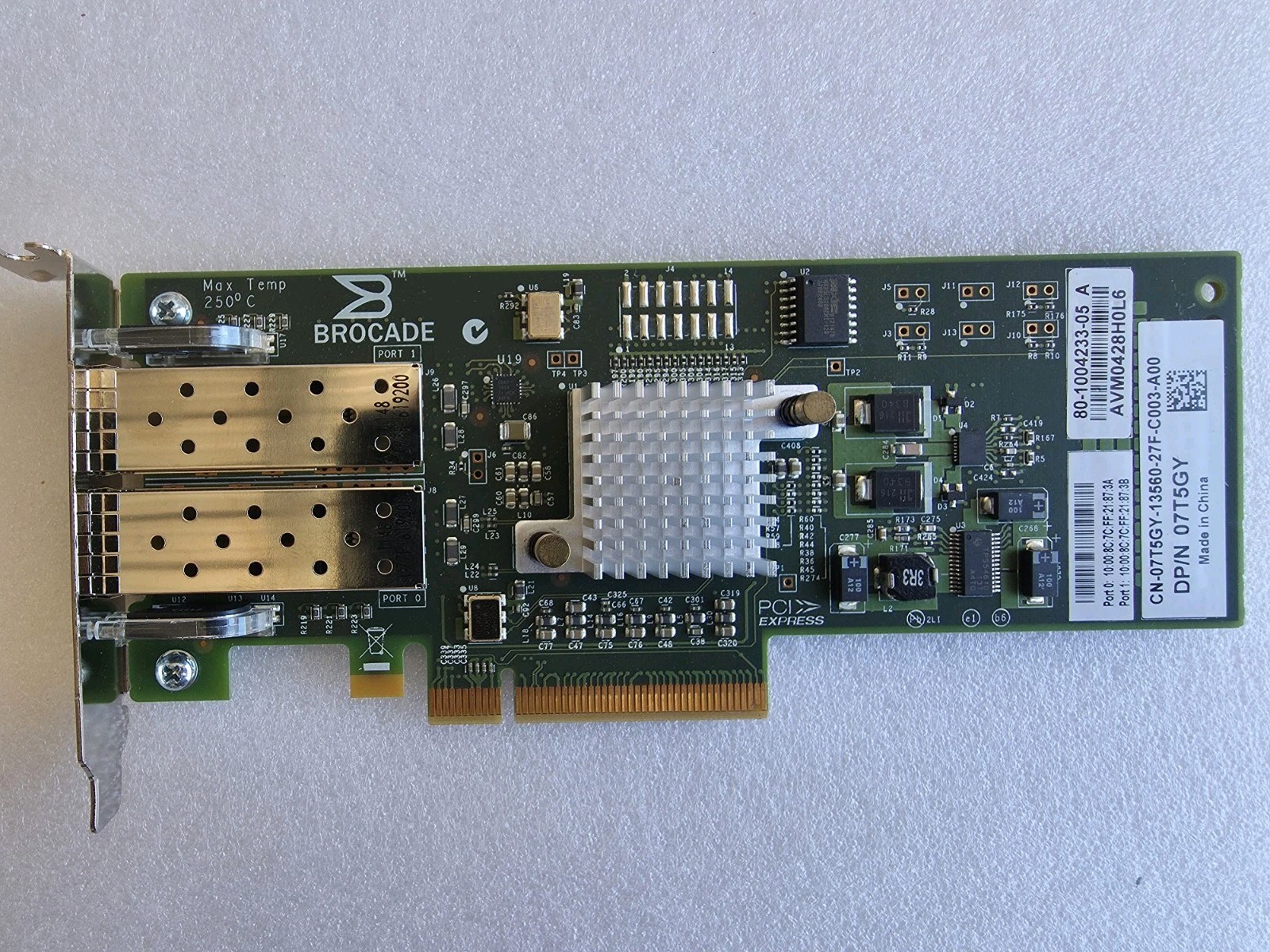 Dell Brocade 825 Dual Port 8GbE PCIe FC Host Bus Adapter Network Card 7T5GY
