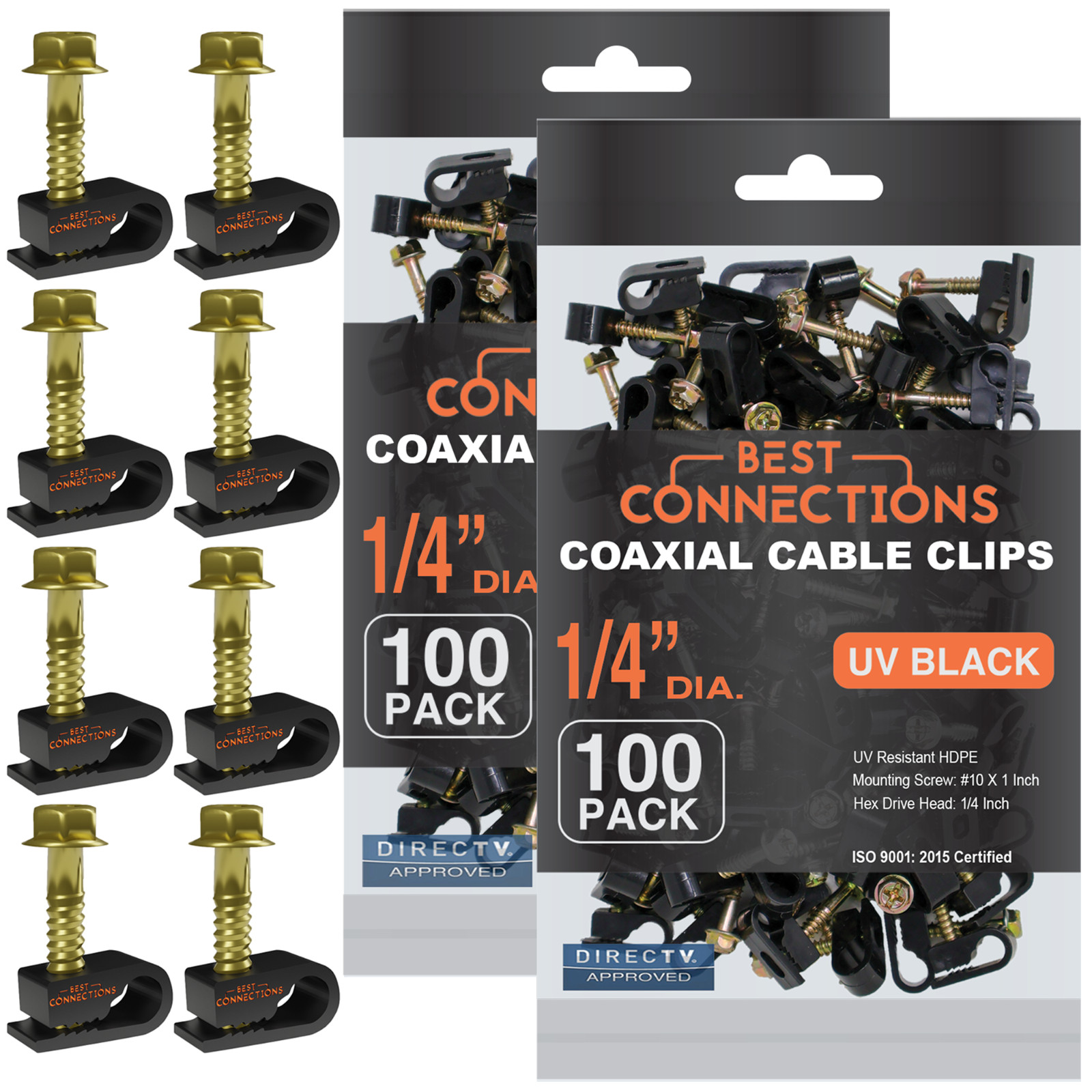 200 pcs Single Black Mounting Coaxial Flex Clips w/ Pre-Inserted Screw RG6 RG59