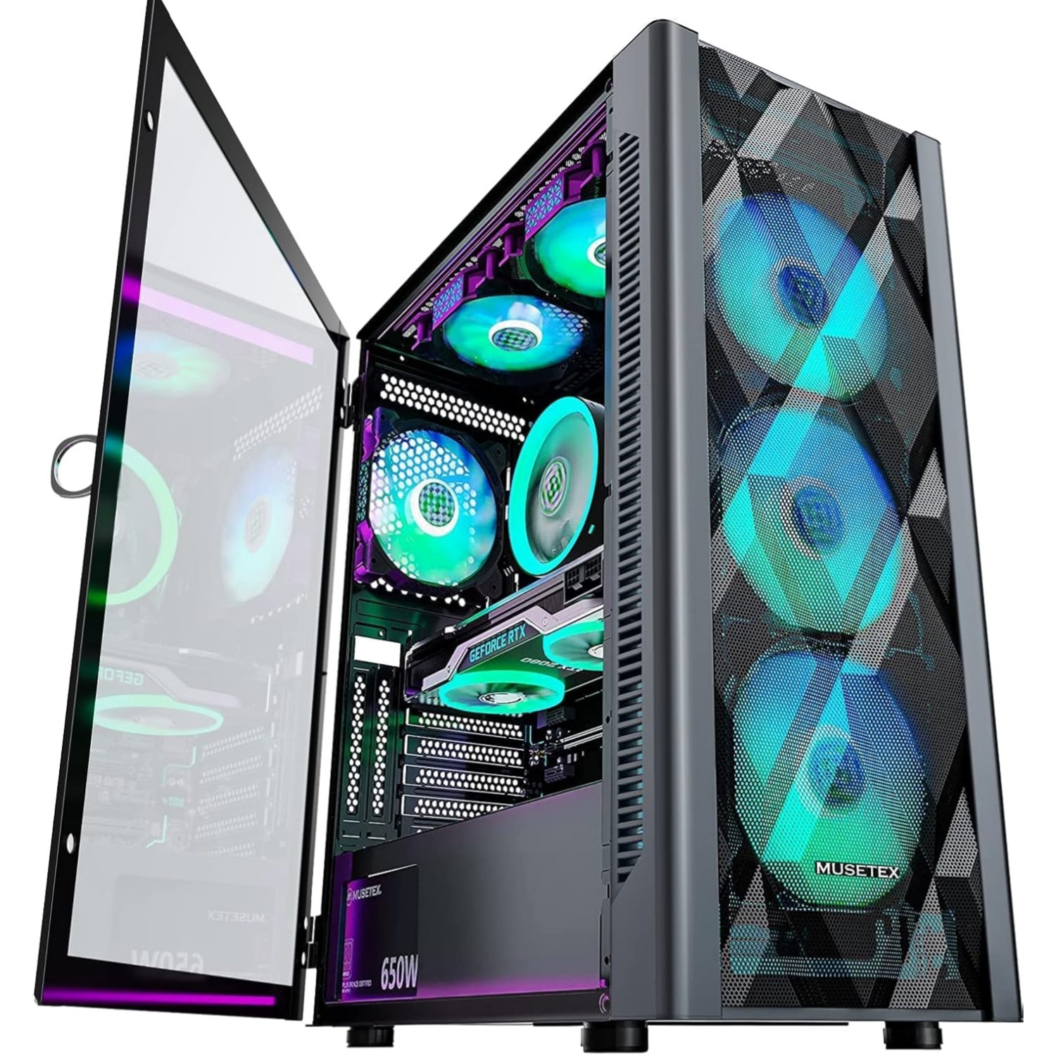 Stylish Mid-Tower PC Case with 6 ARGB Fans & Tempered Glass Side Panel
