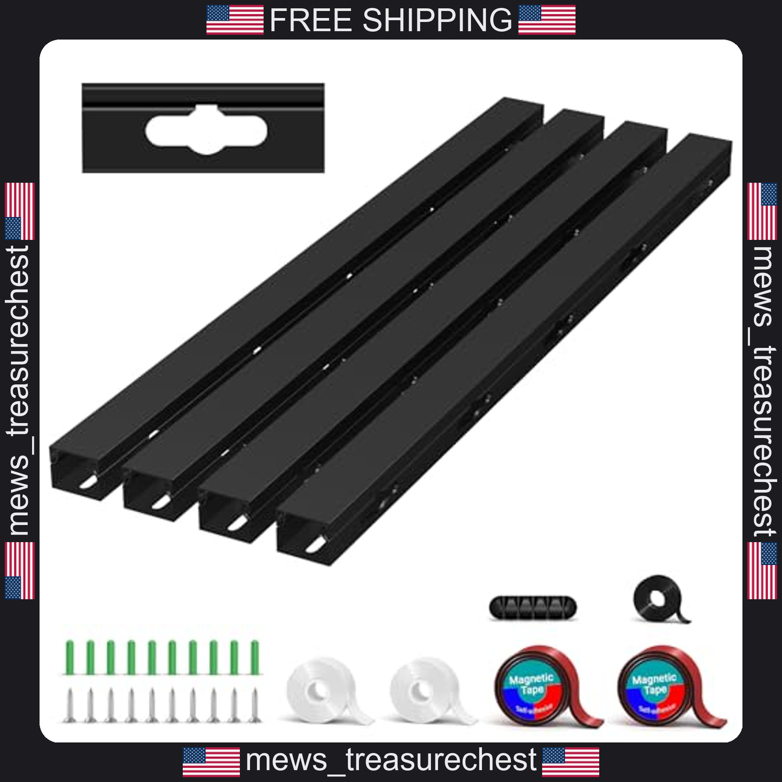 Cable Raceway Kit Magnetic Cable Management Under Desk 4 Pack Black