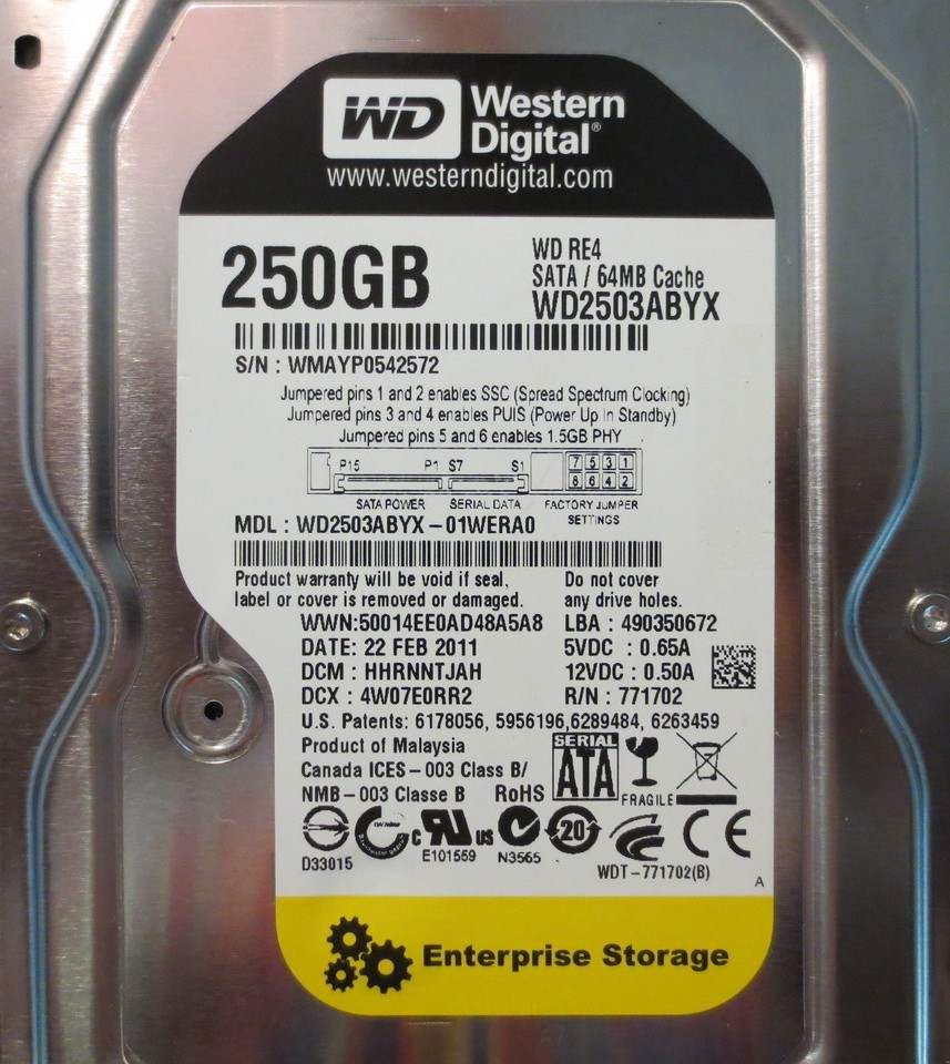 Western Digital RE4 250GB,Internal,7200RPM,3.5" (WD2503ABYX-01WERA0) HDD 