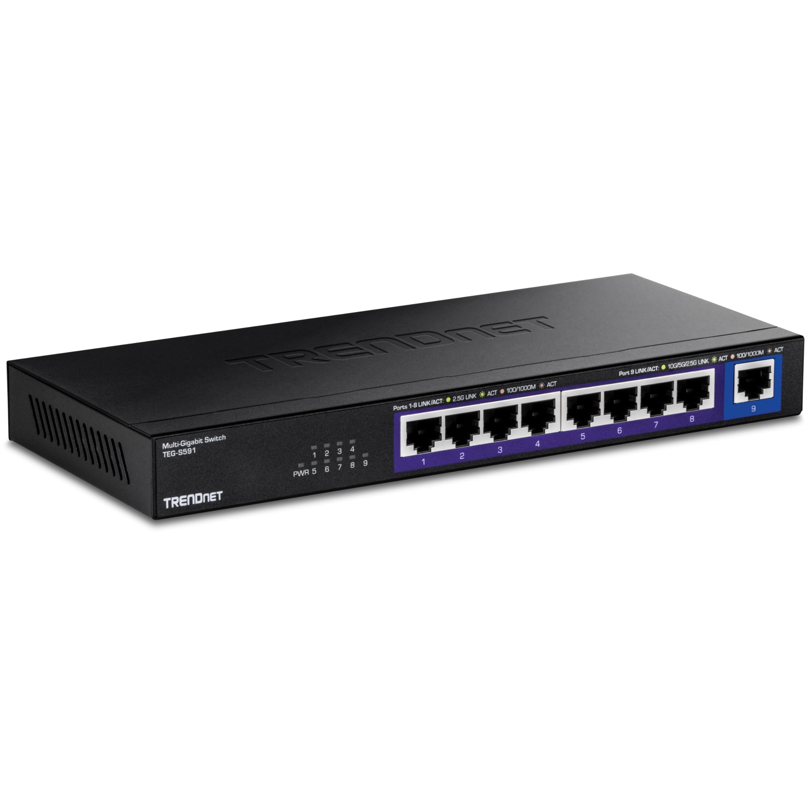 TRENDnet 9-Port Multi-Gig Switch, TEG-S591, 8 x 2.5G RJ-45 Ports, 1 x Black