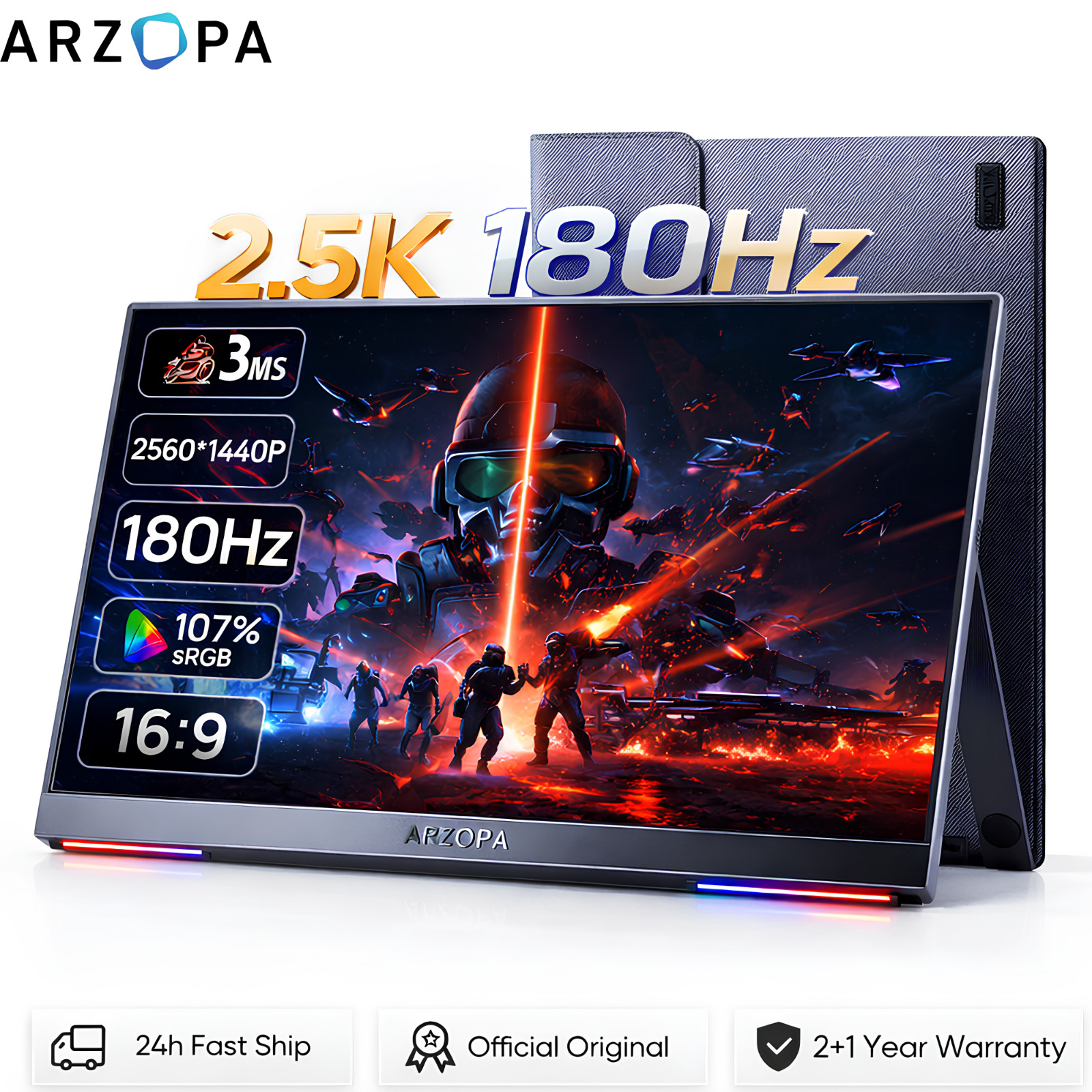 ARZOPA 16.1" 2.5K 180Hz Portable Gaming Monitor 2560x1440 QHD IPS 100% sRGB