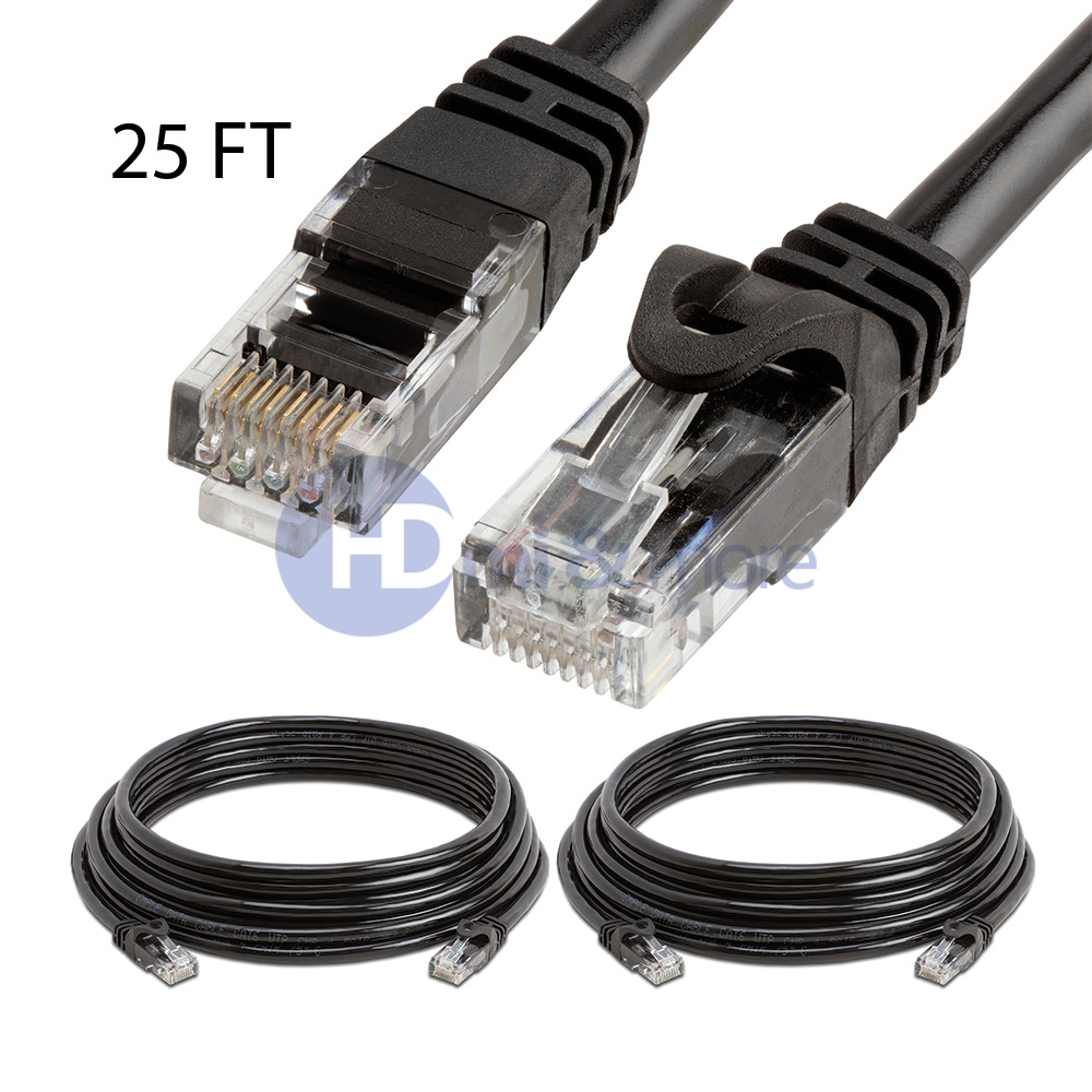 2x 25FT CAT6 Cable Ethernet Lan Network CAT 6 RJ45 Patch Cord Internet Black
