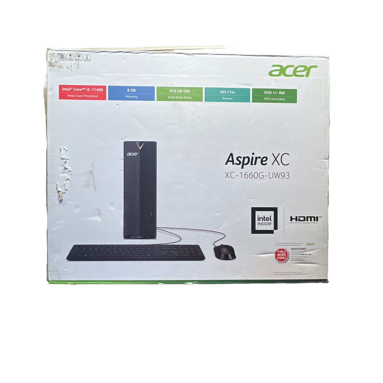 Acer Aspire Desktop Intel i5-11400 8GB DDR4 512GB SSD Windows 10 (XC-1660G-UW93)