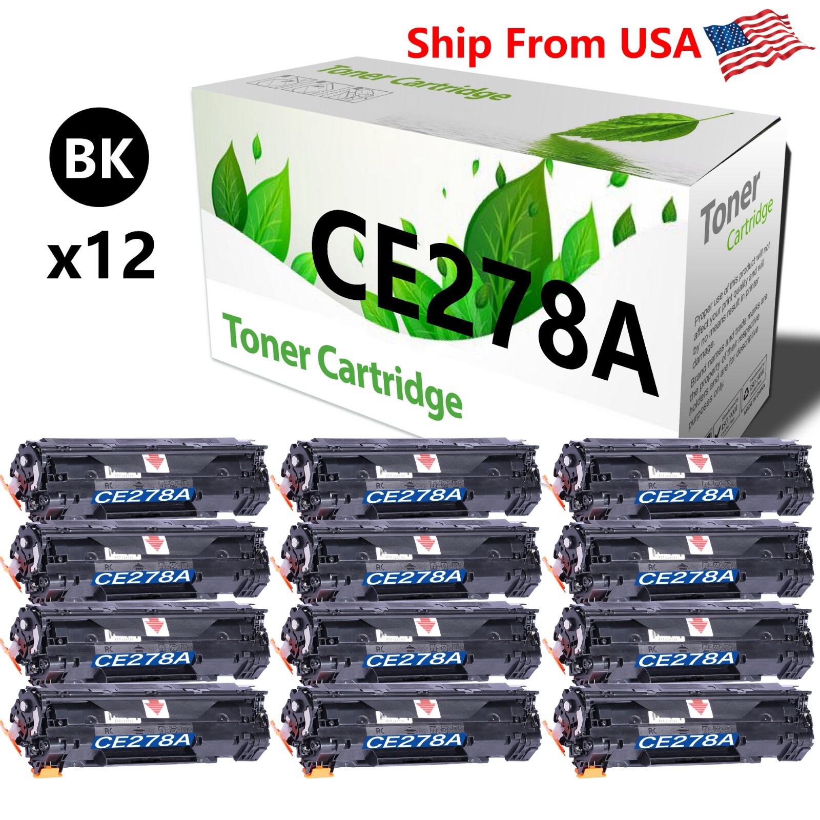 12PK 278A CE278A Black Toner Cartridge Fit for P1566 P1567 P1569 Printer