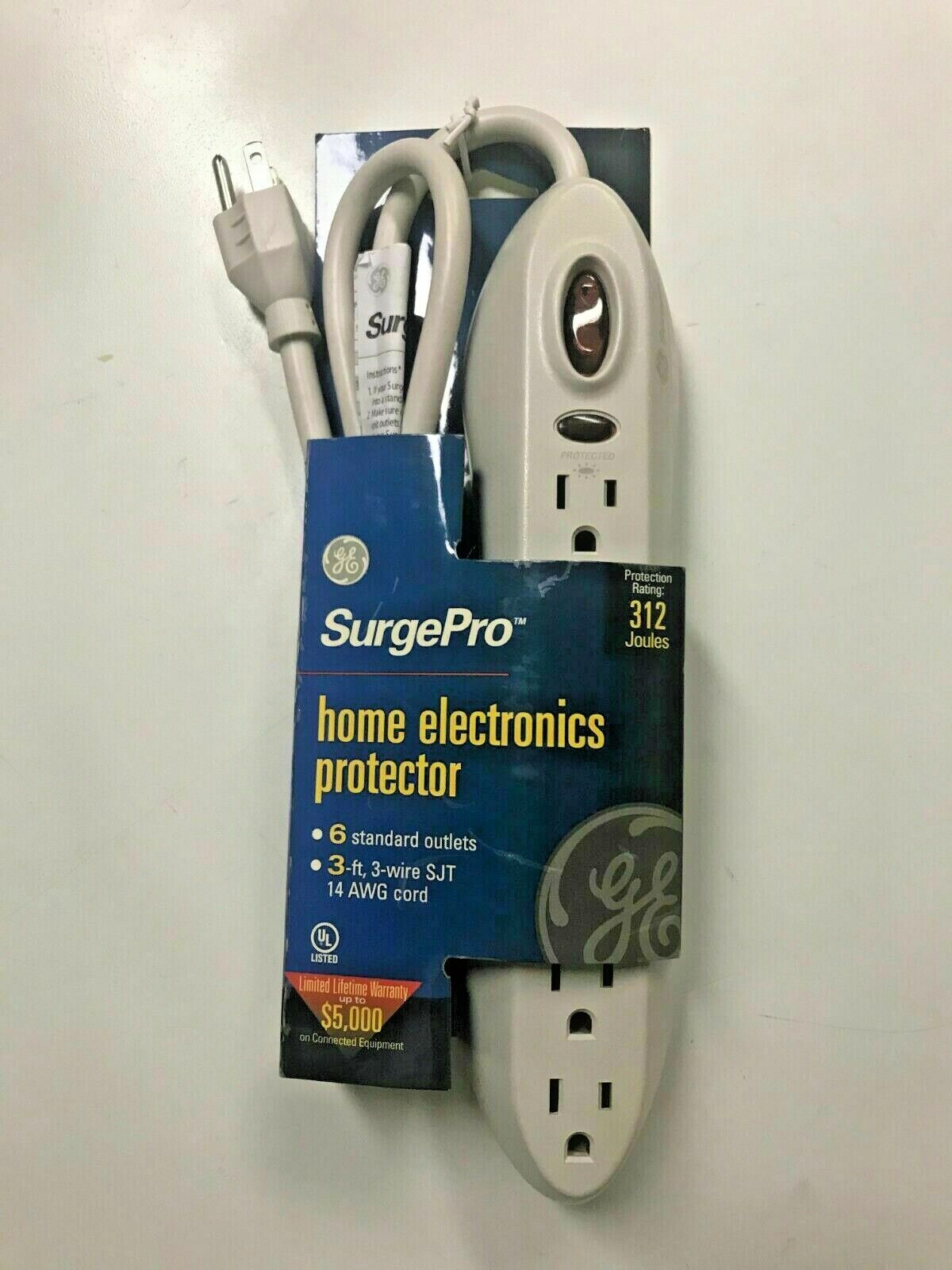 NEW GE SurgePro 6-Outlet Electronics Protector 312 Joules, 3-ft. 14 AWG 3-wire