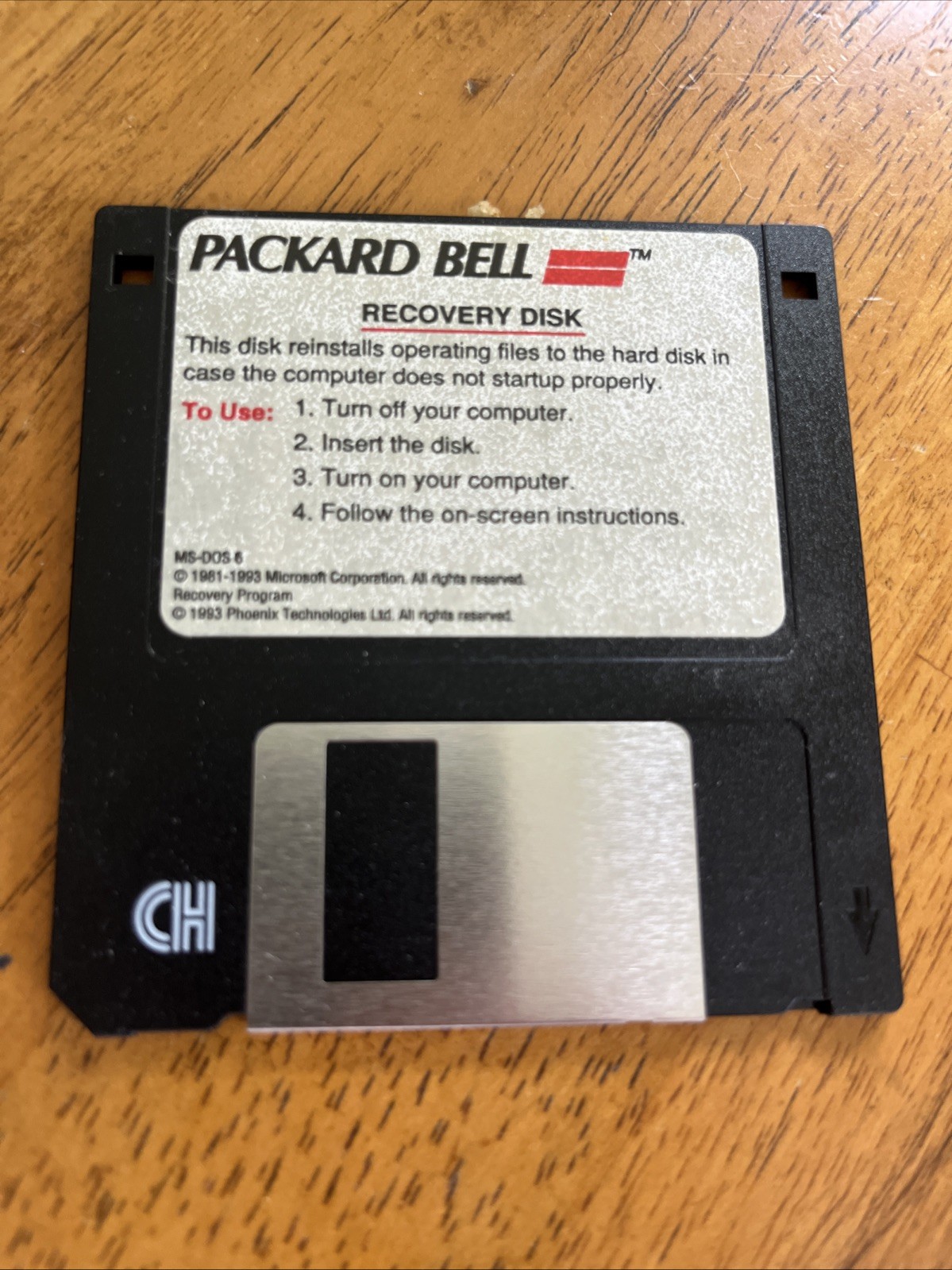 Vintage Packard Bell Recovery Disk 3.5 Media MS DOS 6 - Untested