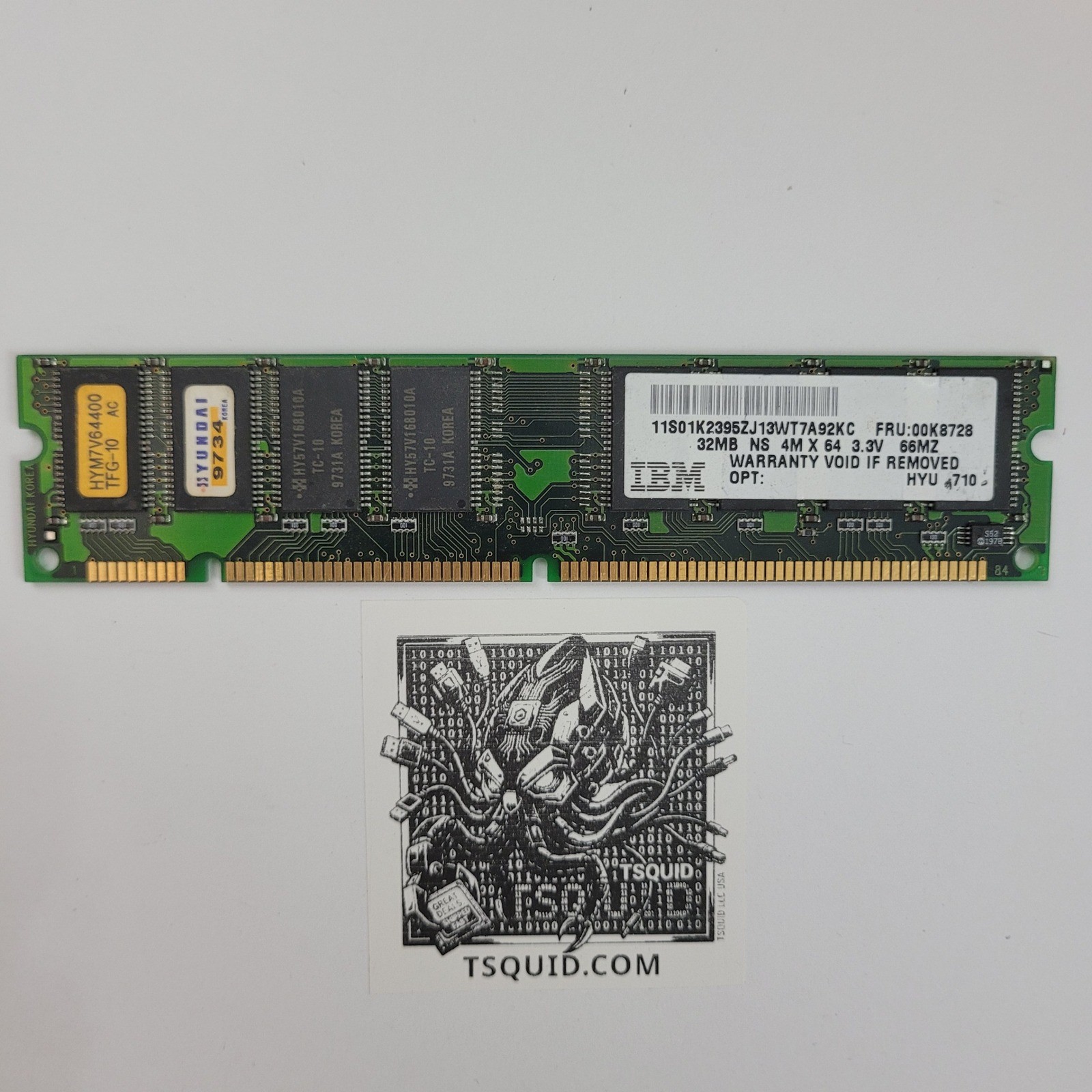 IBM SDRAM PC66 Memory 00K8728 32MB 4M x 64 3.3V 66MHz 168-Pin DIMM