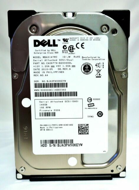 DELL XK111 0XK111 MBA3147RC CA06778-B20300DL 146GB SAS 15K 3GBPS 3.5" HARD DRIVE
