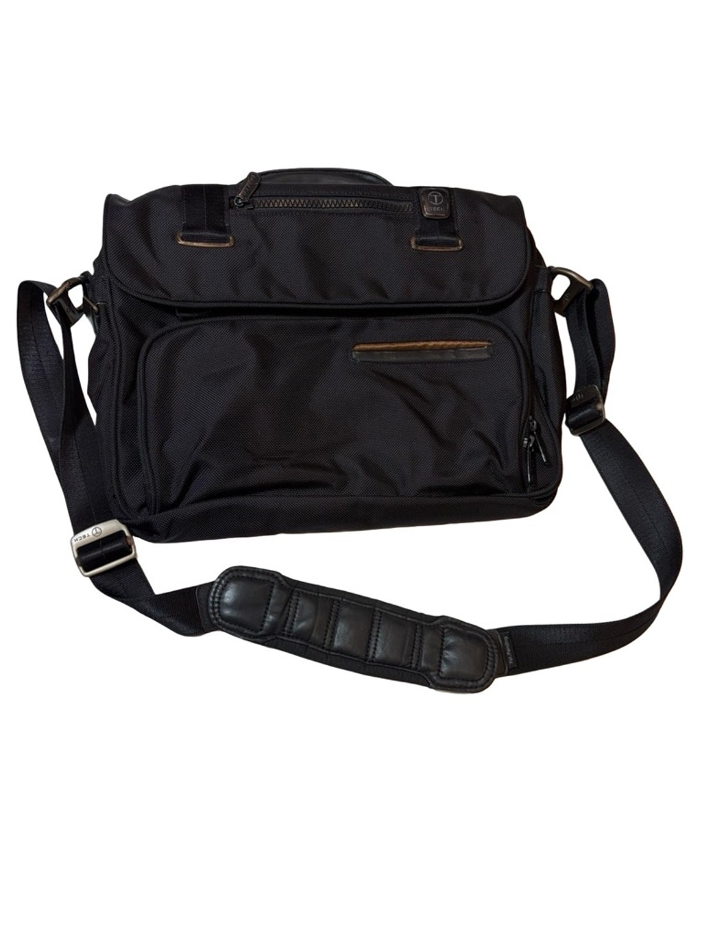 T Tech by Tumi Black Ballistic Nylon Messenger Laptop Briefcase Travel Bag