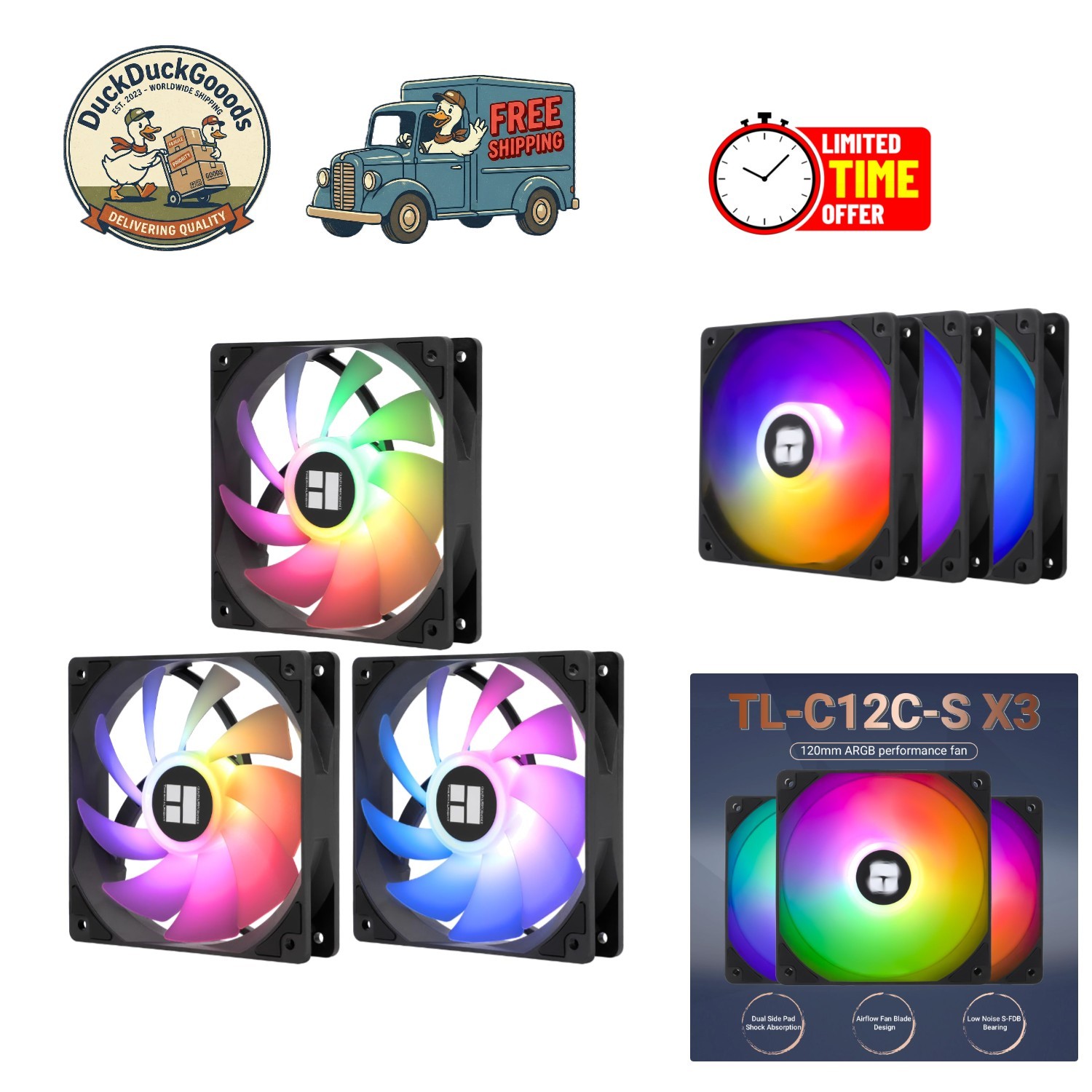 TL-C12C-S X3 120mm ARGB Fan Set - PWM Control, Low Noise & High Performance