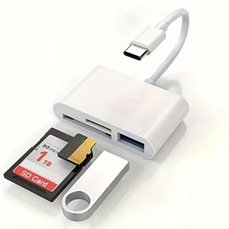USB C to SD Card Reader, 3-in-1 Hub Converter, Micro SD TF Memory Type-C Adapter