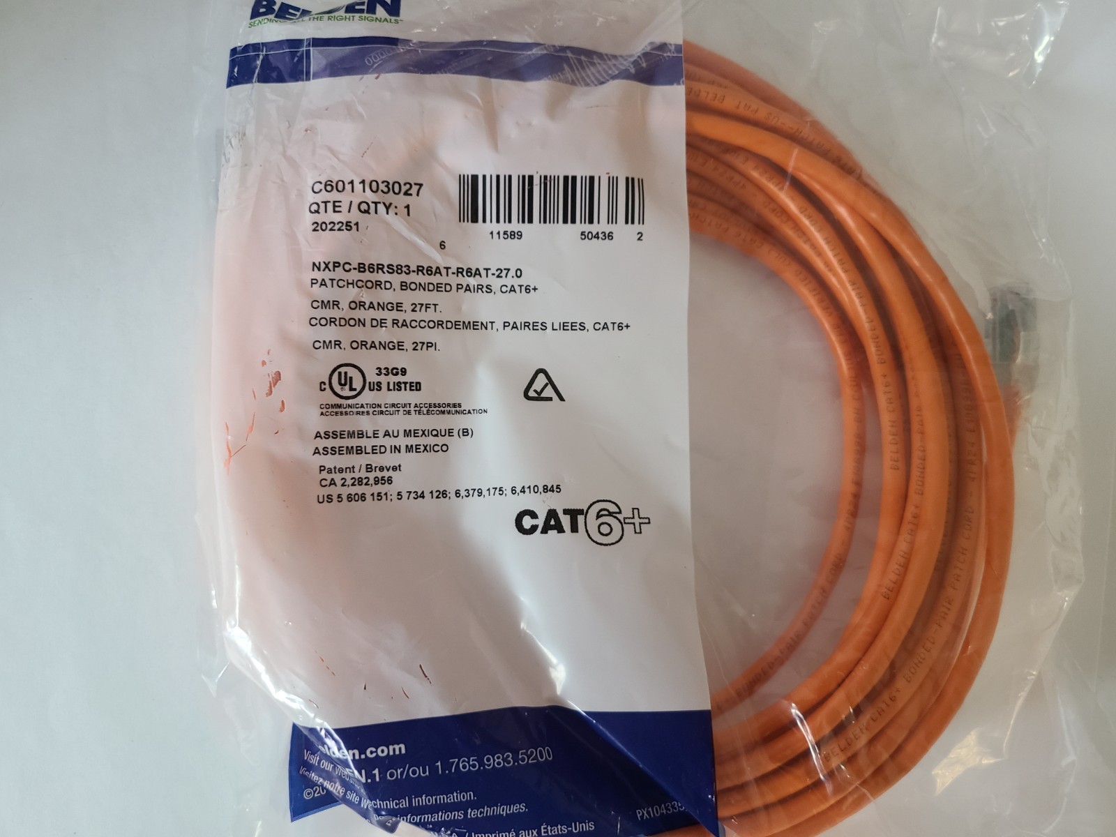 Belden Cat6 Ethernet Patch Cable - 27ft - Orange
