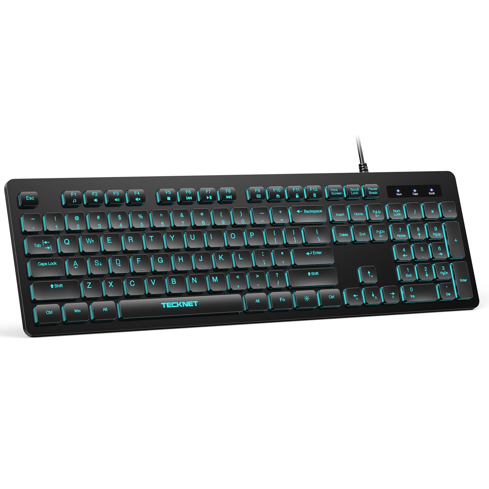 TECKNET Wired Keyboard, Silent Typing, Full-Size Layout,RGB Backlit