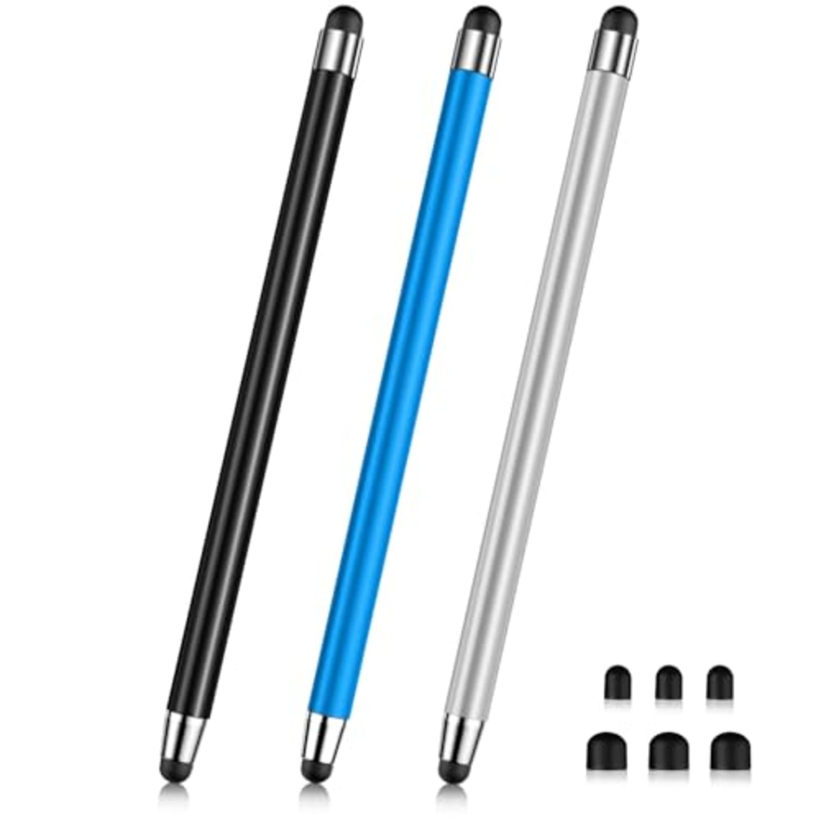3 Pack 2-in-1 Universal Touchscreen Stylus Pens Black Blue Silver Aluminum