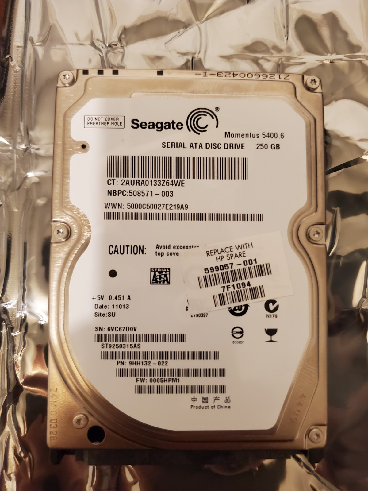 Seagate Momentus 5400.6 250GB ST9250315AS 2.5 Inch SATA Hard Drive