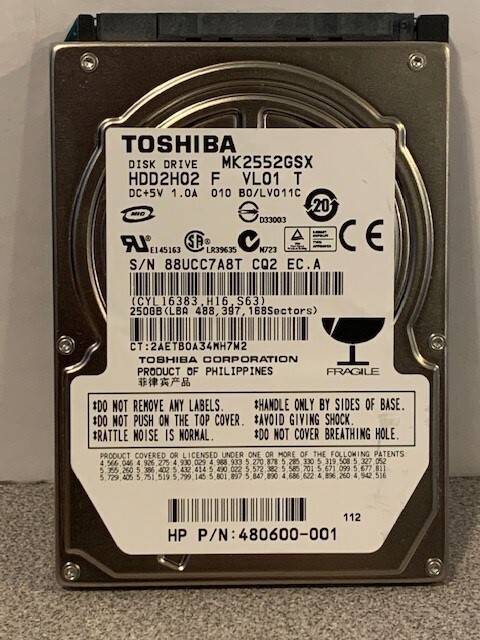 TOSHIBA MK2552GSX (HDD2H02 F VL01 T) 250GB 2.5" SATA Laptop HDD F-A-S-T S/H