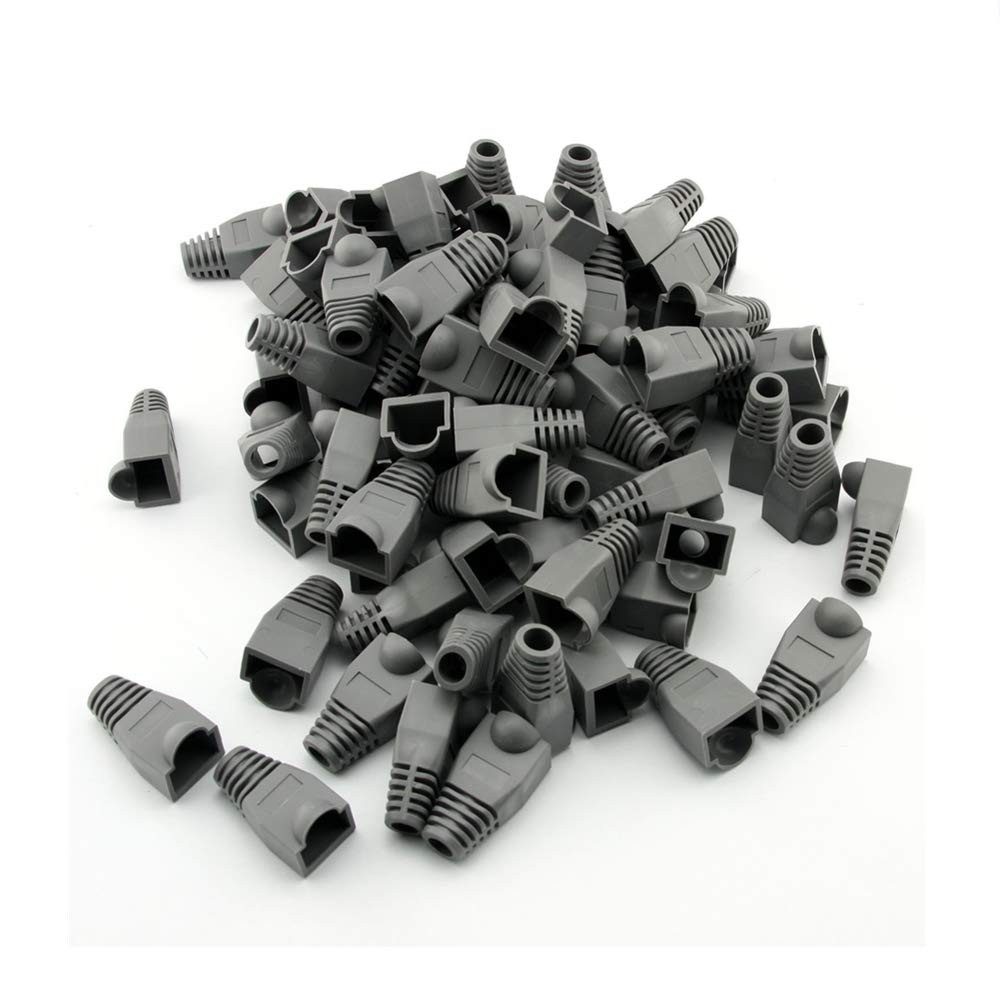 RilexAwhile 100 Pcs Gray Soft Plastic CAT5E CAT6 Ethernet RJ45 Cable Cap Conn...