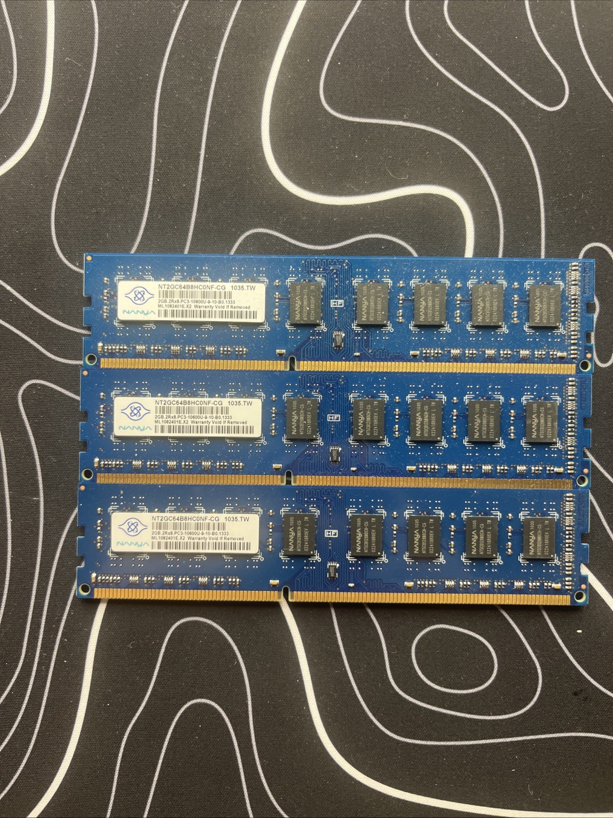 LOT OF 3 -- Nanya 2GB  (6 GB Total) 2Rx8 PC3-10800U DDR3-1333 Desktop Memory RAM