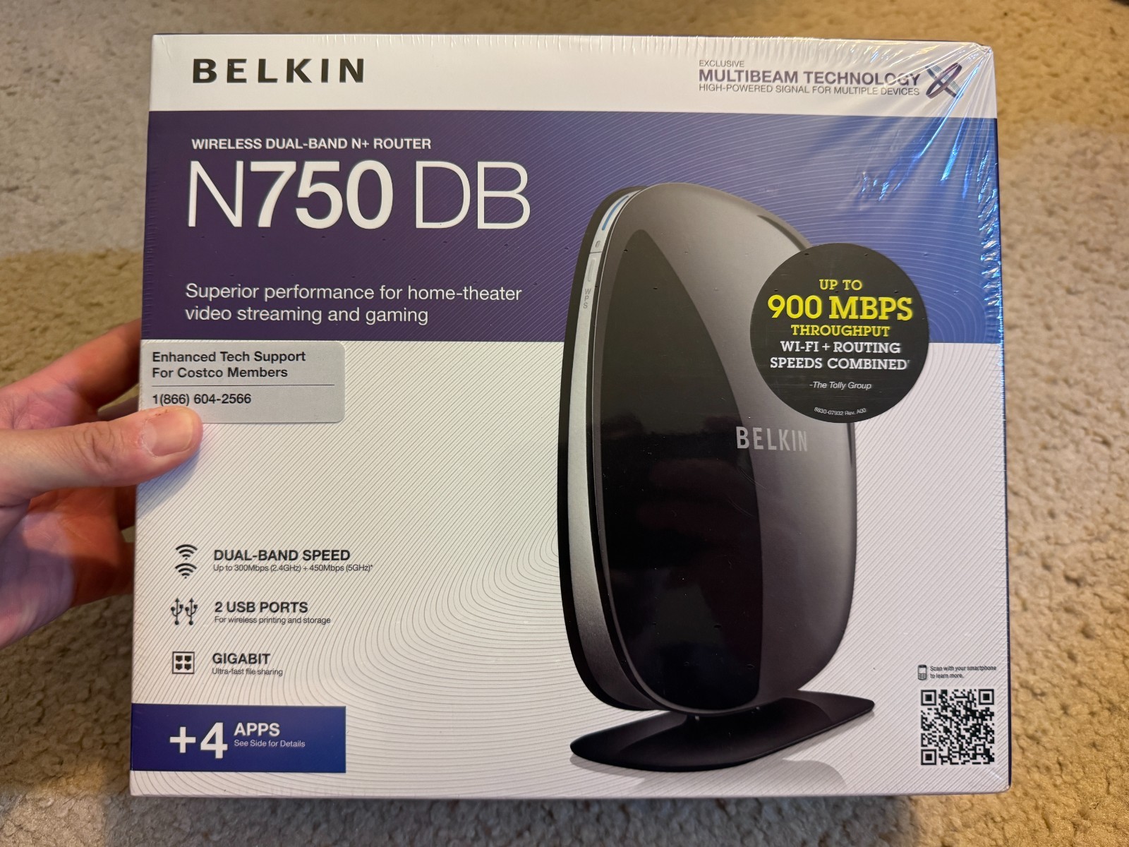 Belkin N750 DB 450 Mbps 4-Port Gigabit Wireless N Router F9K1103 TORN PLASTIC