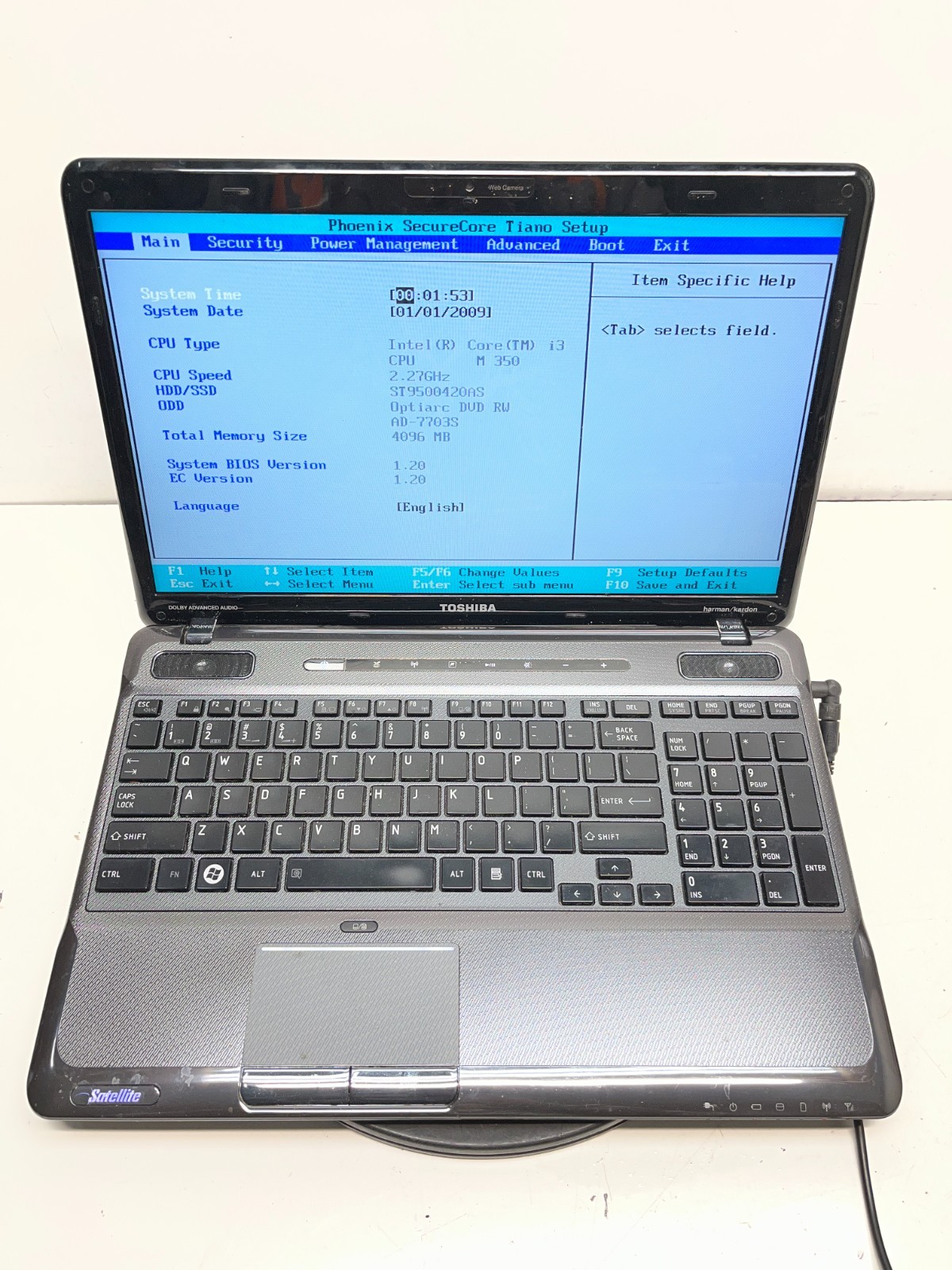 Toshiba Satellite A665-S6050 Intel Core i3-M350 2.27GHz 4GB NO HDD