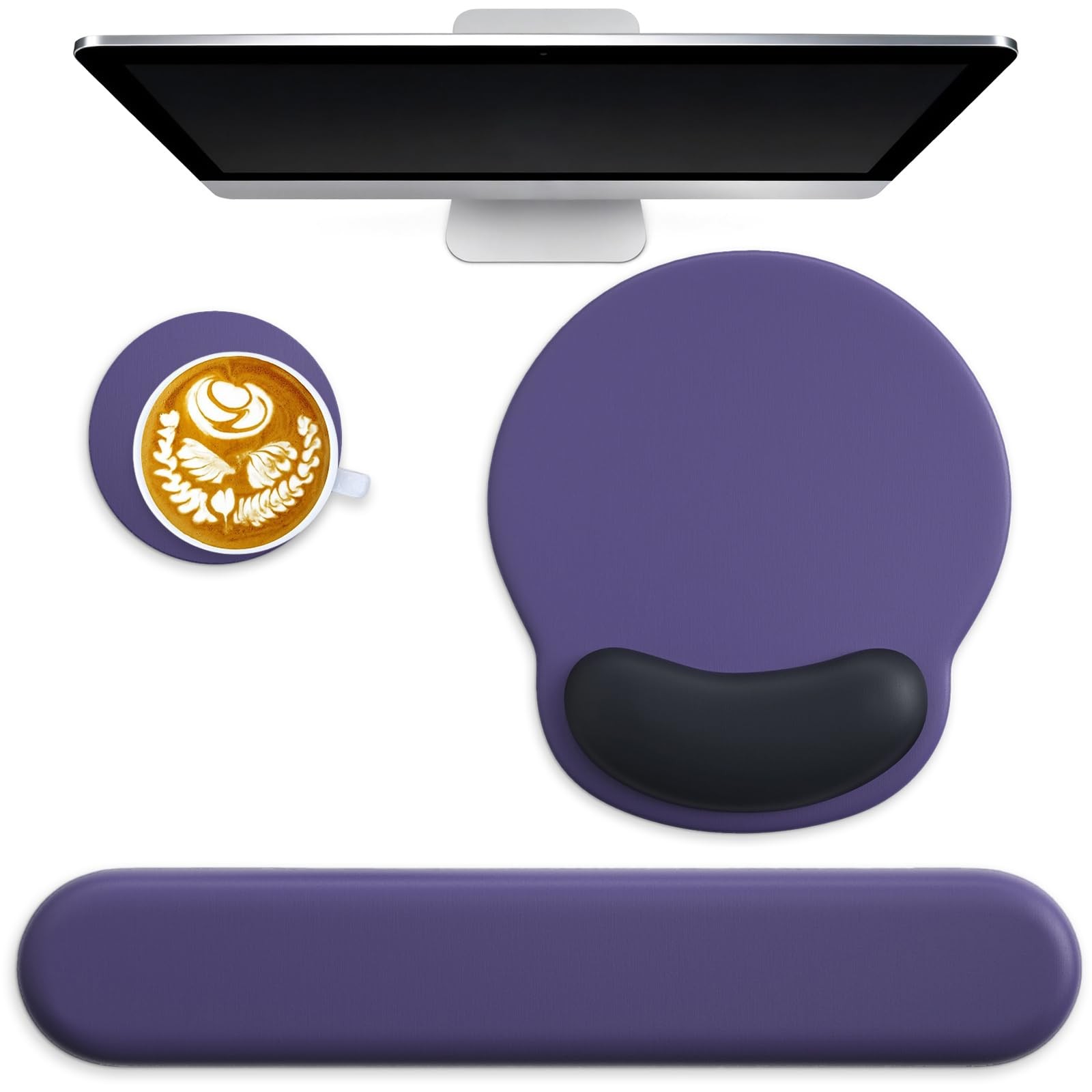 3 in 1 Ergonomic Mouse Pad and Keyboard Wrist Rest with Coaster Set-Purple