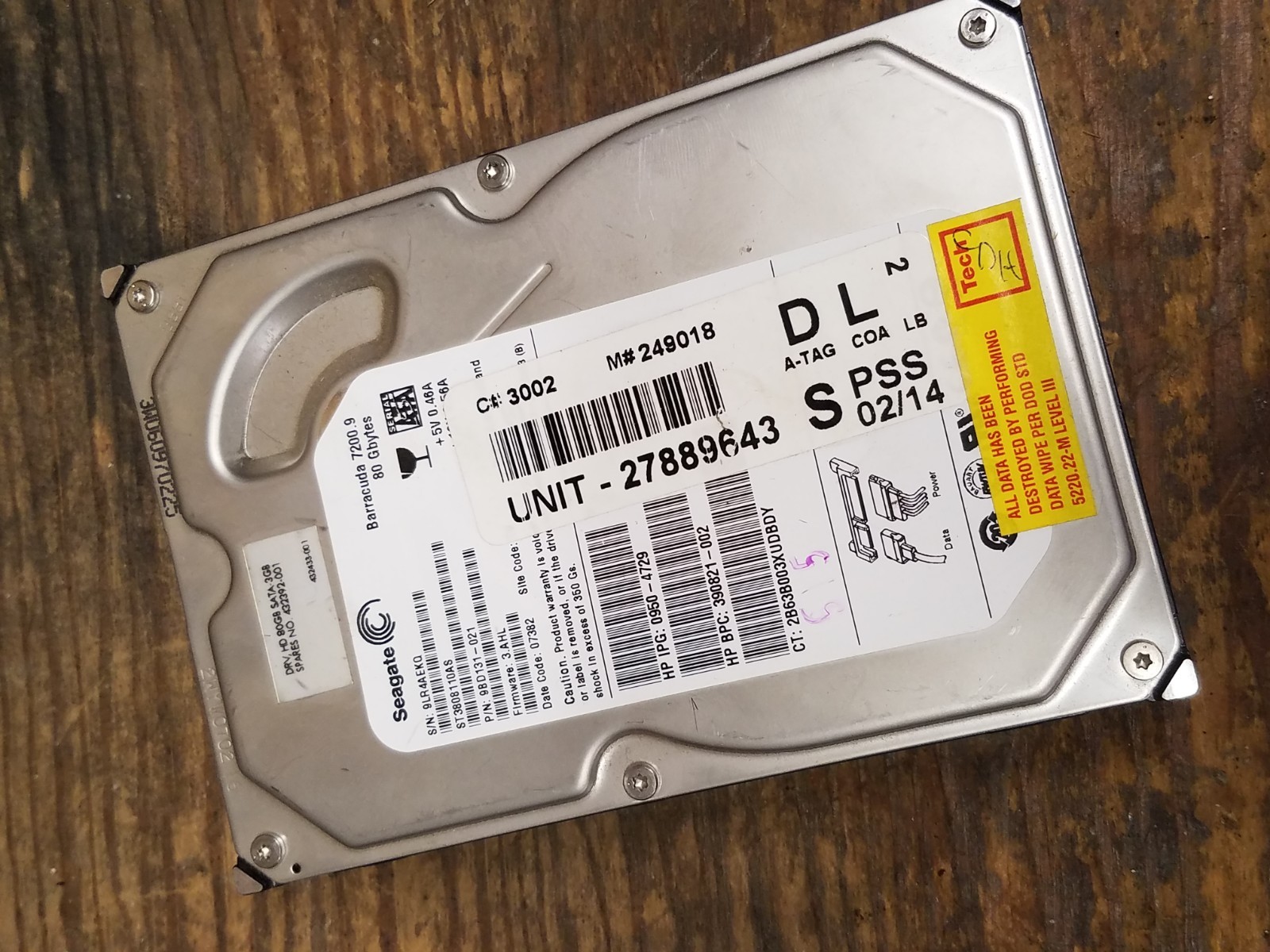 Seagate Desktop Hard Drive 3.5" HDD SATA ST3808110AS 9BD131-021 80GB Disk