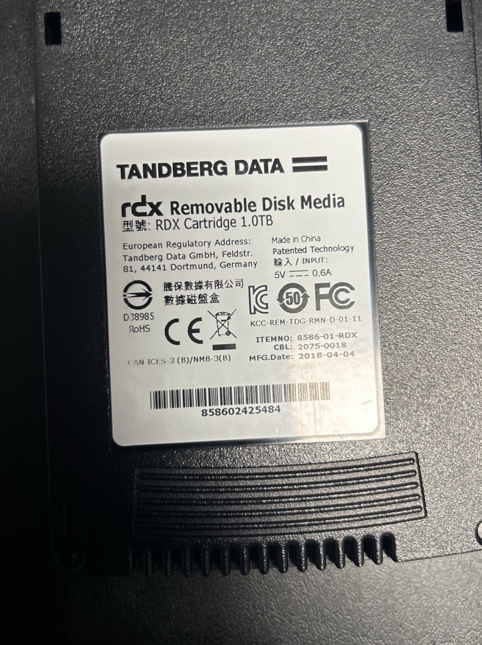 1TB Tandberg  RDX Data Cartridge Removable Disk Cartridge