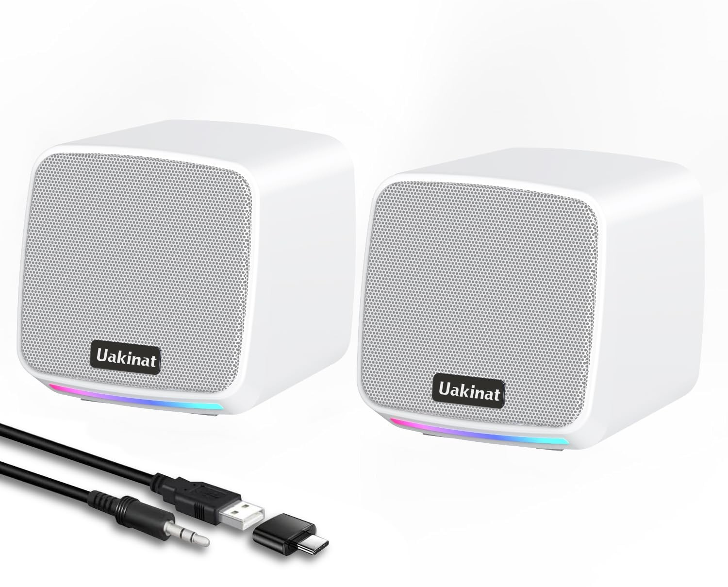 Uakinat Computer Speakers for Desktop PC, USB Powered 3.5mm Aux Speaker White